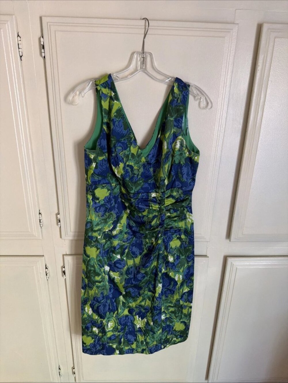 DONNA RICCO Blue & Green Floral V-Neck Sleeveless Sheath Dress Size 10